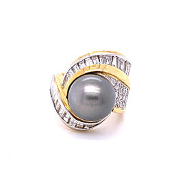 12.90mm Round Cultured Tahitian Pearl and Diamond Ring 18K Yellow Gold and Platinum
