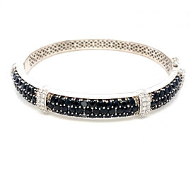 5.29ctw Round Sapphire and 0.44ctw Diamond 18K White Gold Bangle