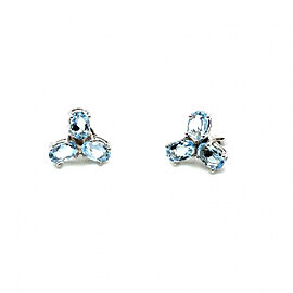2.29ctw Oval Aquamarine Six Stone Stud Earrings 14K White Gold 4-Prong