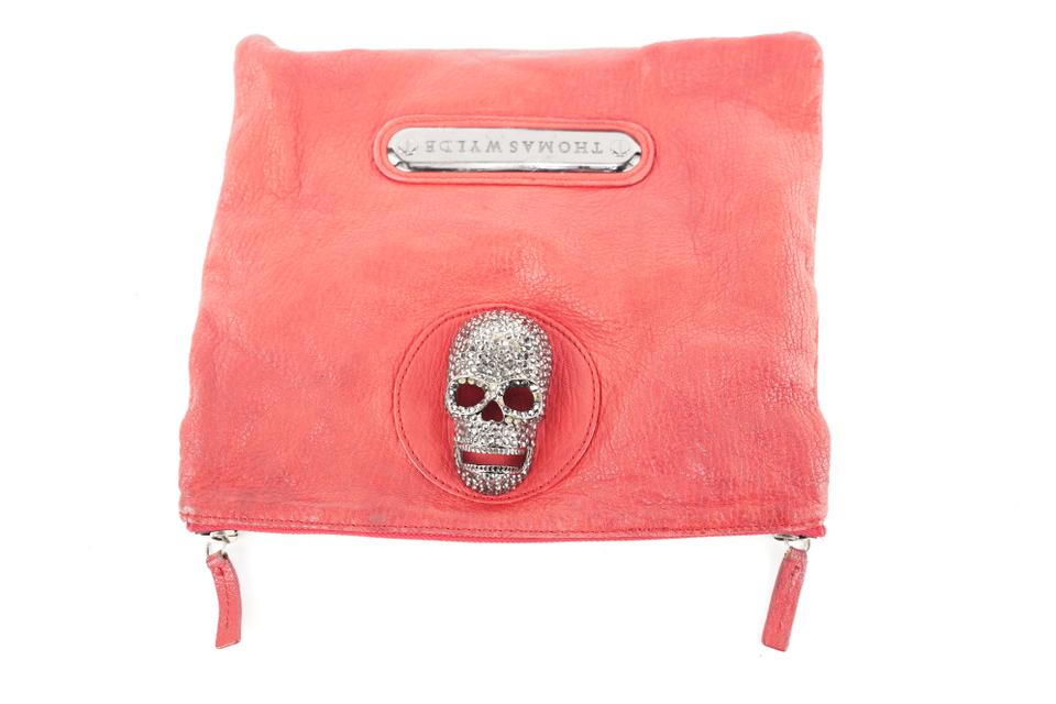 Thomas Wylde Red Leather Skull Foldover Clutch Bag 384tw226
