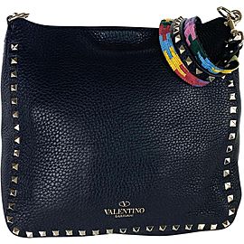 Valentino Messenger Flip-lock Rockstud Limited Multicolor 18val531 Black Leather Cross Body Bag