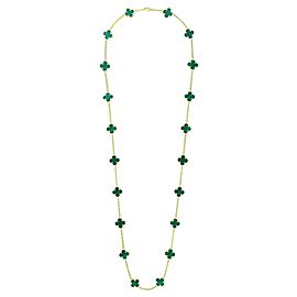 Van Cleef & Arpels 18K Yellow Gold & Malachite 20 Motifs Alhambra Necklace